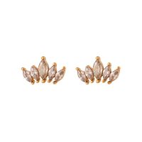 Simple Style Leaf Flower Inlay Stainless Steel Zircon Gold Plated Ear Studs sku image 2