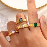 Fashion Oval Stainless Steel Rings Inlay Zircon Copper Rings main image 4
