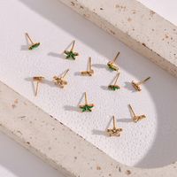 Simple Style Leaf Flower Inlay Stainless Steel Zircon Gold Plated Ear Studs main image 2