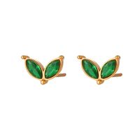 Simple Style Leaf Flower Inlay Stainless Steel Zircon Gold Plated Ear Studs sku image 1
