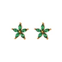 Simple Style Leaf Flower Inlay Stainless Steel Zircon Gold Plated Ear Studs sku image 3