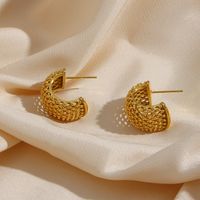 Fashion C Shape Plating Stainless Steel Gold Plated Hoop Earrings main image 6