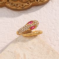Fashion Snake Stainless Steel Open Ring Inlay Zircon Copper Rings main image 4