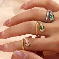 Fashion Snake Stainless Steel Open Ring Inlay Zircon Copper Rings main image 3