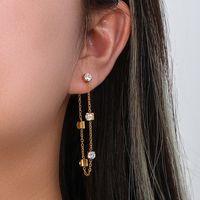 Fashion Square Plating Inlay Stainless Steel Zircon Gold Plated Drop Earrings main image 3