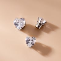 Fashion Heart Shape Stainless Steel Ear Studs Inlaid Zircon Stainless Steel Earrings 1 Piece main image 4