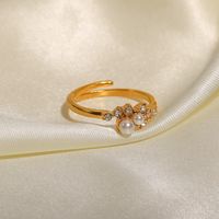 Elegant Geometric Stainless Steel Open Ring Plating Pearl Copper Rings main image 1