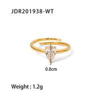 French Style Water Droplets Stainless Steel Inlay Zircon Rings 1 Piece sku image 1