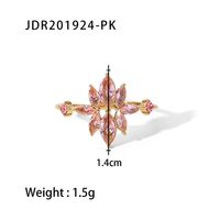 French Style Flower Stainless Steel Inlay Zircon Rings 1 Piece sku image 2