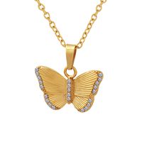 Fashion Butterfly Titanium Steel Pendant Necklace Plating Inlay Zircon Stainless Steel Necklaces main image 6