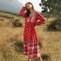 Schnürendes Langes Böhmisches Print Kleid Für Frauen 2020 Frühling Und Sommer Ethnischer Stil Lose Langarm Nähte Neu sku image 5