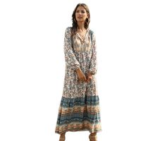 Long Bohemian Print Dress Women's Loose Long Sleeve Stitching New sku image 6