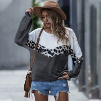 Fashion Autumn New Women's Sweater Leopard Print Contrast Stitching Round Neck Loose Top Long-sleeved T-shirt sku image 16