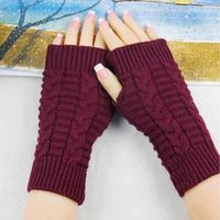 Women's Fashion Lattice Solid Color Knitted Fabric Scarves & Gloves Gloves sku image 3