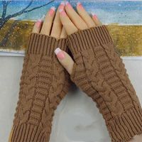 Women's Fashion Lattice Solid Color Knitted Fabric Scarves & Gloves Gloves sku image 7