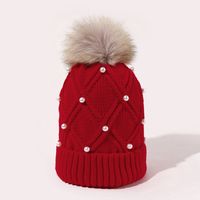 Women's Fashion Solid Color Pom Poms Pearl Crimping Wool Cap main image 5