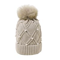 Women's Fashion Solid Color Pom Poms Pearl Crimping Wool Cap main image 4