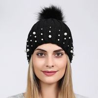 Women's Fashion Solid Color Pom Poms Pearl Crimping Wool Cap main image 4