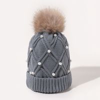 Women's Fashion Solid Color Pom Poms Pearl Crimping Wool Cap sku image 2
