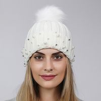 Women's Fashion Solid Color Pom Poms Pearl Crimping Wool Cap main image 3