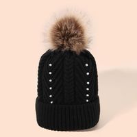 Women's Fashion Solid Color Pom Poms Pearl Wool Cap sku image 1