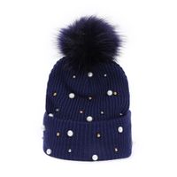 Women's Fashion Solid Color Pearl Wool Cap main image 3