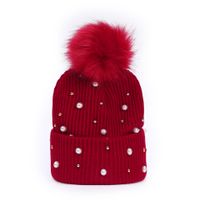 Women's Fashion Solid Color Pearl Wool Cap main image 2