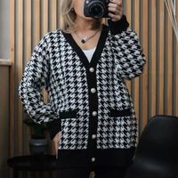 Women's Knitwear Long Sleeve Sweaters & Cardigans Button Fashion Houndstooth main image 5