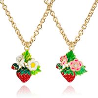 Sweet Leaf Flower Strawberry Alloy Enamel Plating Women's Pendant Necklace 1 Piece main image 2