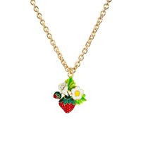 Sweet Leaf Flower Strawberry Alloy Enamel Plating Women's Pendant Necklace 1 Piece sku image 1