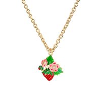 Sweet Leaf Flower Strawberry Alloy Enamel Plating Women's Pendant Necklace 1 Piece sku image 2