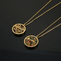Wholesale Fashion Round Letter Flower Stainless Steel Hollow Out Zircon Earrings Necklace main image 2