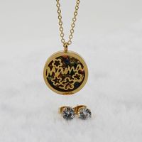 Wholesale Fashion Round Letter Flower Stainless Steel Hollow Out Zircon Earrings Necklace main image 3