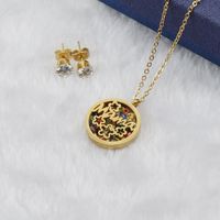 Wholesale Fashion Round Letter Flower Stainless Steel Hollow Out Zircon Earrings Necklace main image 4