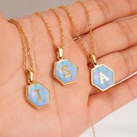 Retro Letter Titanium Steel Pendant Necklace Inlay Shell Stainless Steel Necklaces main image 2