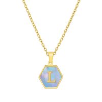 Retro Letter Titanium Steel Pendant Necklace Inlay Shell Stainless Steel Necklaces sku image 11