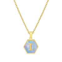 Retro Letter Titanium Steel Pendant Necklace Inlay Shell Stainless Steel Necklaces sku image 8
