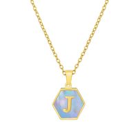 Retro Letter Titanium Steel Pendant Necklace Inlay Shell Stainless Steel Necklaces sku image 9