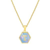 Retro Letter Titanium Steel Pendant Necklace Inlay Shell Stainless Steel Necklaces sku image 18