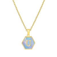Retro Letter Titanium Steel Pendant Necklace Inlay Shell Stainless Steel Necklaces sku image 19