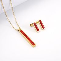 Fashion Rectangle Stainless Steel Inlay Rhinestones Earrings Necklace 1 Set main image 1
