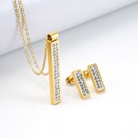 Fashion Rectangle Stainless Steel Inlay Rhinestones Earrings Necklace 1 Set sku image 2