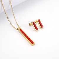 Fashion Rectangle Stainless Steel Inlay Rhinestones Earrings Necklace 1 Set sku image 1