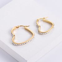 Fashion Heart Shape Titanium Steel Earrings Inlay Rhinestones Stainless Steel Earrings sku image 1