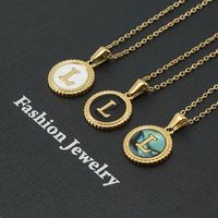 Simple Style Letter Stainless Steel Inlay Shell Pendant Necklace main image 3