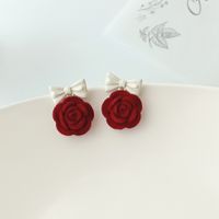 Sweet Flower Bow Knot Alloy Resin Earrings sku image 1