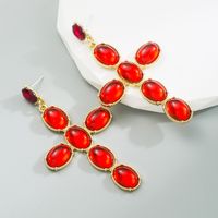 Fashion Cross Alloy Inlay Resin Rhinestones Drop Earrings sku image 2