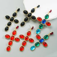 Fashion Cross Alloy Inlay Resin Rhinestones Drop Earrings main image 1