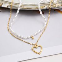 Fashion Heart Shape Alloy Plating Artificial Pearls Layered Necklaces main image 5