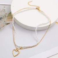 Fashion Heart Shape Alloy Plating Artificial Pearls Layered Necklaces main image 3